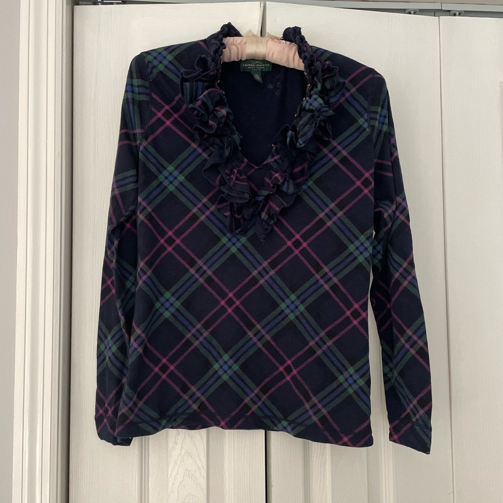 LRL Ralph Lauren Ruffled Plaid Top